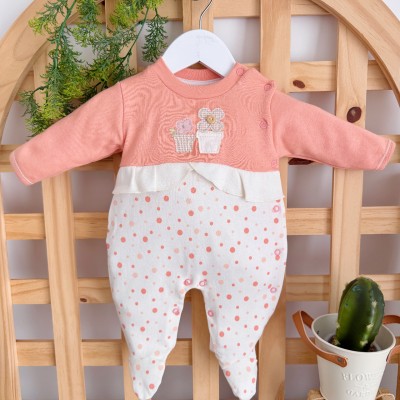 Macacão Trape Zape- Vasinho de Flor - Off White e Salmão